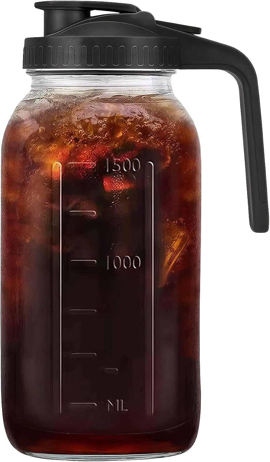 64oz2-quart-mason-jar-pitcher-glass-pitcher-with-lid-for-cold-brew-airtight-leakproof-pour-spout-lid-ergonomic-handle-wide-mouth-thick-glass-fridge-dishwasher-safe-for-sun-iced-tea