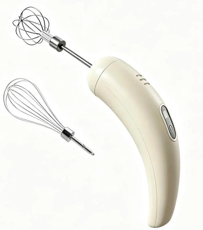 Cordless Hand Mixer with 5 Speed Modes, Handheld Electric Whisk, Hand Held Egg Beater with 2 Detachable Stir Whisks (White)1