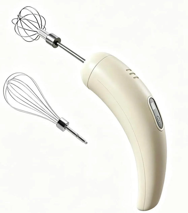 Cordless Hand Mixer with 5 Speed Modes, Handheld Electric Whisk, Hand Held Egg Beater with 2 Detachable Stir Whisks (White)1