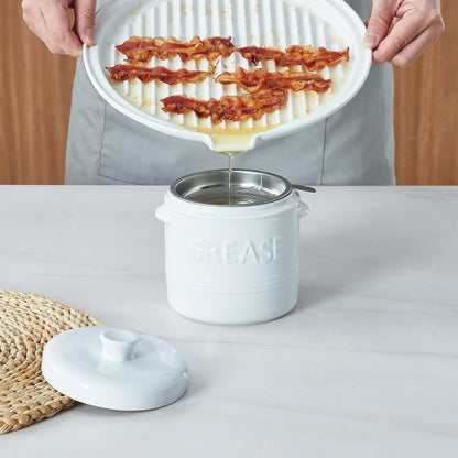 Microwave Bacon Tray with Lid Ceramic Bacon Cooker Meat Rack for Oven Cooking Crispy Bacon Maker with Cover - 11 Inch round Bacon Dish Plate, White8