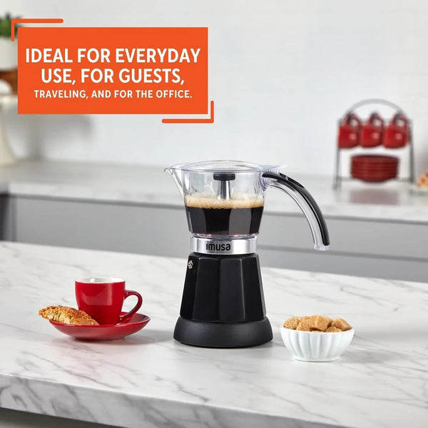 6 or 3 Cup Electric Espresso Maker with Cool-Touch Handle, Black | Bare Cast Aluminum Finish, Detachable Cool-Touch Base, Ideal for Cuban Coffee, Perfect for Entertaining6