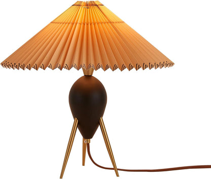 Japandi Zen Table Lamp, Black Solid Wood Tripod, Pleated Umbrella Shade1