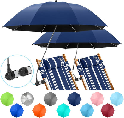 2 PACK Beach Umbrella with Clamp, 360 ° Adjustable Umbrellas for Chair, UPF50+ Umbrella for Beach Chair, Patio Chair, Wheelchair, Camping Chair, Golf Carts (Chair Not Included)1