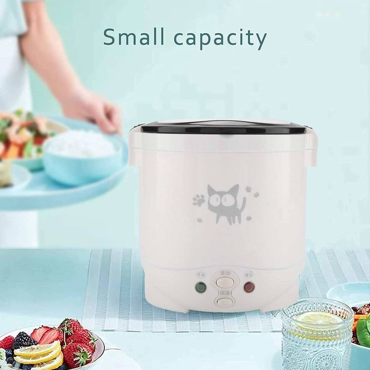 mini-rice-cooker-1l-12v-portable-rice-maker-car-food-steamer-2-cup-electric-lunch-box-for-car-automatic-fast-cooking-non-stick-pot-for-soup-grain-oatmeal-veggies-stews-travel-camping-use