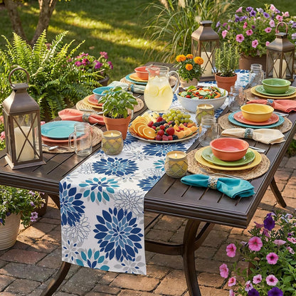 Dahlia Table Runner, Navy Blue Floral 72X13 Inch Farmhouse Home Decor3
