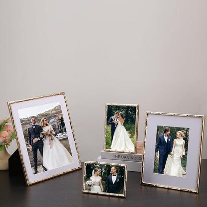 4X6'' Bamboo Detail Dark Gold Metal Picture Frame 2Pack,Elegant Gold Plated Baby Nurse Photo Frames 4X6'' with Soft Touch Velvet Backing for Desktop and Wall Décor4
