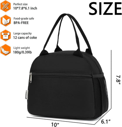 Lunch Bag Women, Lunch Box for Adult Men Kids Girls, Small Cute Lunchbox Tote Large Capacity Insulated Lunch Container Cooler for Work School Picnic Travel, Black3