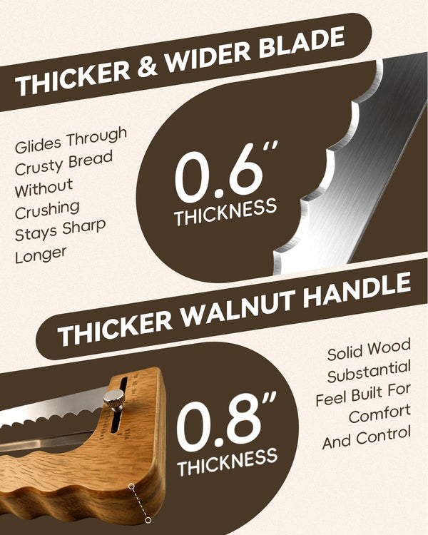Solid Walnut Wood Bread Bow Knife & Bread Lame Set | Adjustable Bread Slicer for Even Slices, Ultra Sharp Serrated Fiddler Knife for Artisan Sourdough, Homemade Loaves & Cakes, Ergonomic Design4