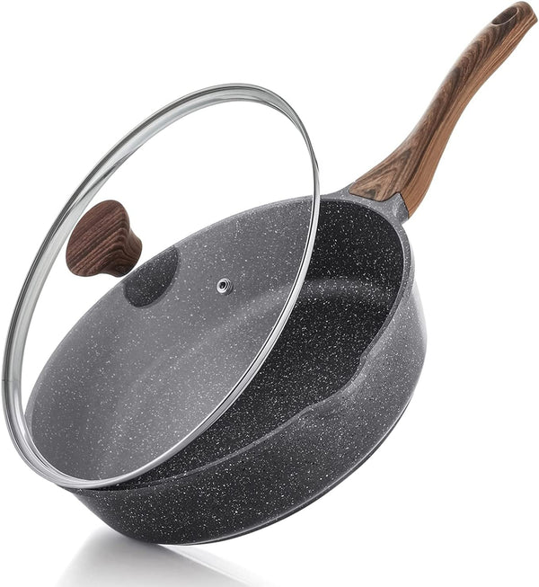 Nonstick Skillet, Deep Frying Pan 10/11/12-Inch, Saute Pan with Lid, Stay-Cool Handle, Healthy Stone Cookware Cooking Pan, Induction Compatible (10-Inch/3.5Qt)1