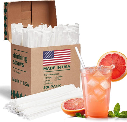Glotoch 500PCS Individually Wrapped Clear Plastic Straws, 7.75'' Long | 0.24'' Diameter Disposable Drinking Straws for Every Occasion, Party, Made in USA1