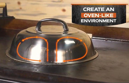 12 Inch Heavy Duty Cheese Melting Dome Wok Lids - Stainless Steel Griddle Grill Accessories - Durable round Basting, Steaming Cover - Heat Resistant Handle for Flat Top Griddle Grill- 2 Domes4