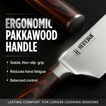 8 Inch Professional Chef Knife - Ultra Sharp German-Inspired Precision Blade High-Carbon Stainless Steel, Ergonomic Pakkawood Handle, Blade Guard and Gift Box for Home Cooks and Restaurants7