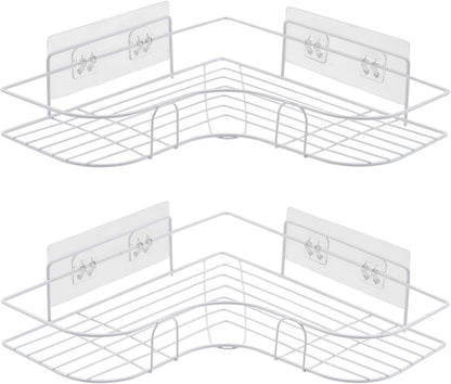 Corner Shower Caddy, 2 Pack Adhesive Shower Corner Organizer Shelves, No Drilling Stainless Steel Shower Storage Rack for Bathroom, Dorm and Kitchen, White1