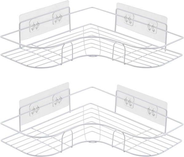 Corner Shower Caddy, 2 Pack Adhesive Shower Corner Organizer Shelves, No Drilling Stainless Steel Shower Storage Rack for Bathroom, Dorm and Kitchen, White1