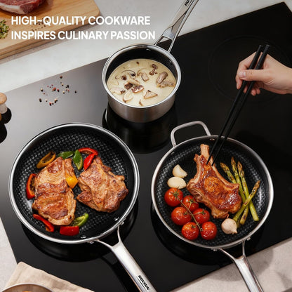 11 Pcs Non-Stick Cookware Set, Stainless Steel Pots and Pans Set with Lids, Non-Toxic Kitchen Set Chef'S Pan, PFOA & PTFE Free, Compatible for All Cooktops7