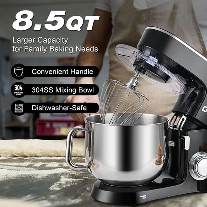 Stand Mixer 8.5 QT, 900 Watt Heavy Dough Mixer (Black) | 10 Speed Adjustable, 8.5 Quart Mixing Bowl with Handle, Tilt-Head, Whisk, Flat Beater and Splash Guard2