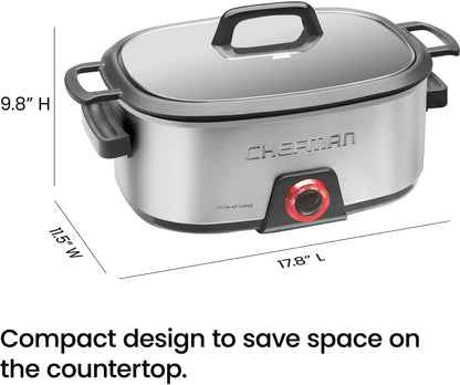 6-Quart Slow Cooker, Electric Countertop Cooking, Stovetop & Oven-Safe Removable Insert for Browning & Sautéing, Family-Size Soups & Stews, Nonstick & Dishwasher-Safe Interior,Stainless Steel3