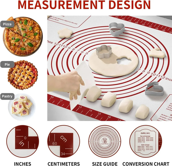 Silicone Baking Mat, Non Stick Pastry Mat Sheet for Dough Rolling, Nonslip Fondant/Pie Crust Mat, Counter Mat Oven Liner Mat for Making Cookies Macarons Bread Baking Supplies Extra Large 26 X 16 Inch4