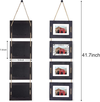 5X7 Hanging Collage Picture Frames Wall Decor, 4-Opening 5X7 Matted to 3.5X5 Photo Rustic Wood Frame with Hemp Rope, 2 Pack, Weathered Black7