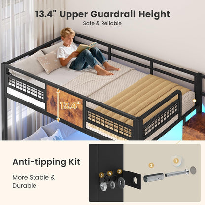 Bunk Bed Twin over Twin with Stairs, Storage Drawers and LED Lights7
