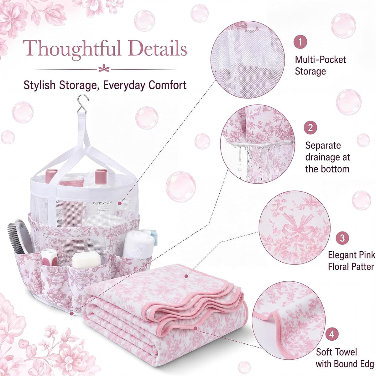 2-pcs-college-dorm-shower-caddy-and-bath-towels-set-pink-white