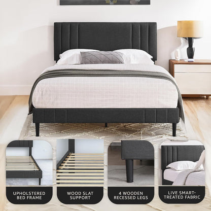 Chicago Channel Tufted Upholstered Platform Bed, Dark Gray, Queen3