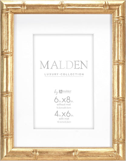 International Designs 6X8 Matted Gold Bamboo Picture Frame for 4X6 Photo, Antique Gold1