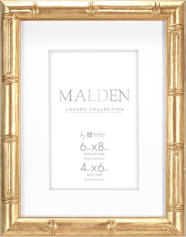 International Designs 6X8 Matted Gold Bamboo Picture Frame for 4X6 Photo, Antique Gold1