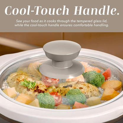 2QT Mini Electric round Slow Cooker - Adjustable Settings, Removable Stoneware Pot, Tempered Glass Lid, Dishwasher Safe, Cool-Touch Side Handles, Sand5