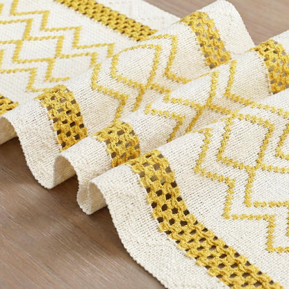 Yellow Stripe Diamond Woven Table Runner 12X72 Inch | Holiday Farmhouse Kitchen Dining Dresser Coffee Table Decoration for Home Party Decor, Macrame Cotton Blend6