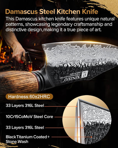 8.6 Inch Professional Damascus Chefs Knife,67 Layers Damascus Steel Kitchen Knife,10Cr15Comov Steel Core,Very Sharp for Vegetables Meat Cutting for Home Kitchen,Burnt White Oak Wood Handle2