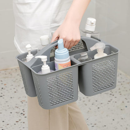 Plastic Portable Shower Caddy Basket with Handle, 3 Compartments, Grey3