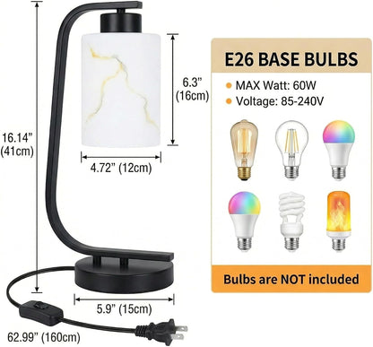 Modern Industrial Table Lamp, Marble Pattern Glass Shade Desk Lamp with C-Shaped Black Metal Base, Bedside Nightstand Lamp for Bedroom, Living Room, Office, E26 Base5