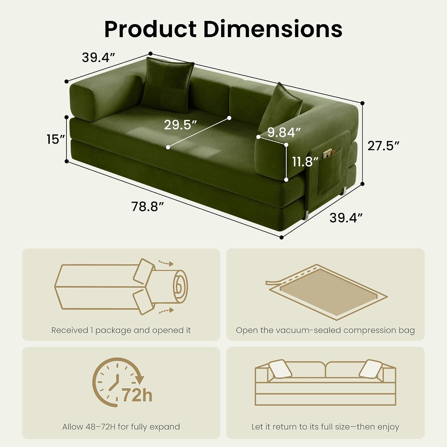 78-8-convertible-futon-sofa-bed-boneless-couch-for-living-room-corduroy-boneless-loveseat-sleeper-sofa-modular-futon-couch-with-storage-pocket-pull-out-couch-no-assembly-green