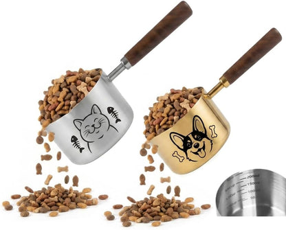 2PCS Dog Cat Food Scoop Measuring Cup, Engraved Cat & Dog, 1 Cup1