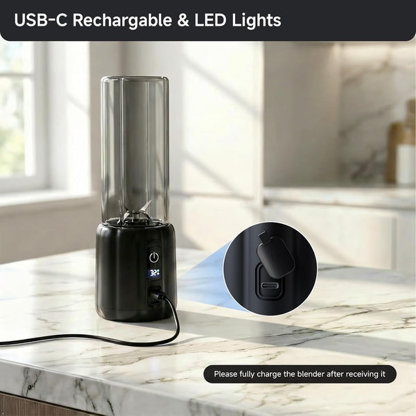 Portable Blender, Small Smoothie Blender with LED Display, Black | USB C Charge, 8 Blades 22000 RPM Motor, Rechargeable 17Oz Personal Blender, Travel Lid, Mini Mixer for Protein, Home, Office5