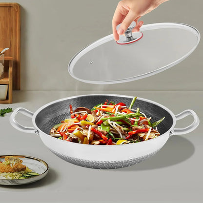 Wok Pan,Hybrid Wok with Lid,Non Stick Stainless Steel Woks & Stir-Fry Pans Nonstick Frying Pan Dishwasher and Oven Safe, Works on Induction (13 Inch)8