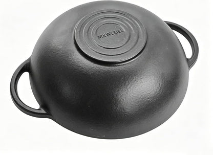 12 Inch Pre-Seasoned Cast Iron Skillet - Wok round Bottomed Frying Pan with Assist Handles,Tempered Glass Lid, Cast Iron Scrubber,Silicone Oven Mitts for Home Baking2