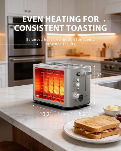 2 Slice Toaster with Countdown Timer, Wide Slots Fits Thick Bread & Bagel | 6 Browning Levels, Defrost, Reheat & Cancel, Removable Crumb Tray, Compact Design for Everyday Breakfast5