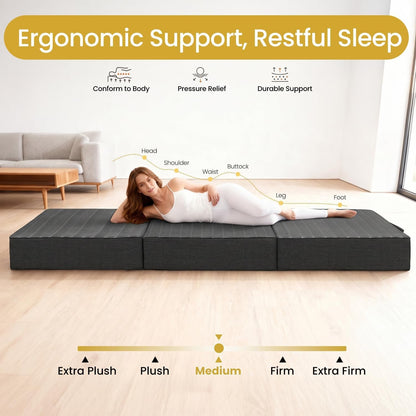 Tri Folding Mattress Queen Size - 6 Inch Dual-Layer Memory Foam Foldable Mattress Portable Floor Bed Sofa with Removable Washable Cover, Handle & Non-Slip Bottom for Travel,Rv,Camping,Guest,Yoga,Black4