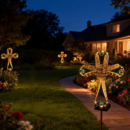 Leds Solar Stake Lights for Garden Metal Warm White, Memorial Gift - Perfect as Remembrance & Sympathy Gifts (Angel-Bronze) (Cross)3