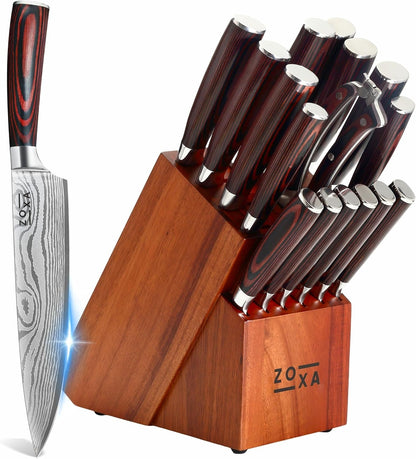 Kitchen Knife Set with Block, 17-Piece Stainless Steel Knife Set, Kitchen Knives Including Chef Knife, Steak Knives, Honing Rod and Kitchen Scissors, Knife Block Set1