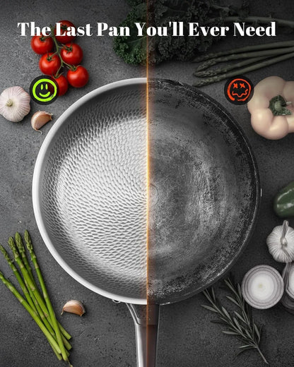 Titanium Pans for Cooking Non Stick with Lid,8Pcs Uncoated Hammered Titanium Pro Frying Pan, PFAS Free Cookware, Butter Warmer Skillet, Induction & Oven-Safe2