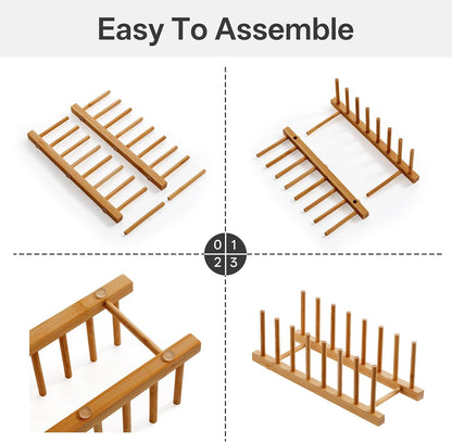 2-Pack Bamboo Wooden Dish Rack Plate Holder Kitchen Organizer 7-Slot3