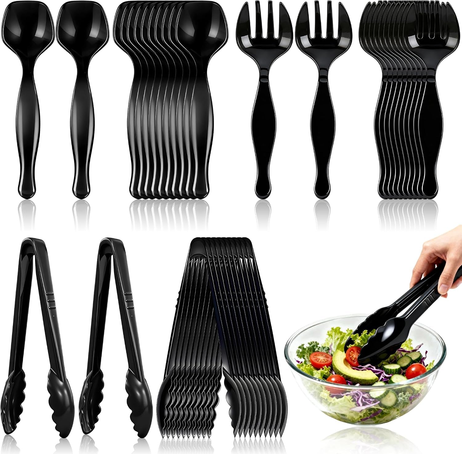 36pcs-disposable-plastic-serving-utensils-set-12-black-spoons-12-forks-12-tongs-9-inch-for-party-buffet-catering-events-heavy-duty-and-ergonomic-design