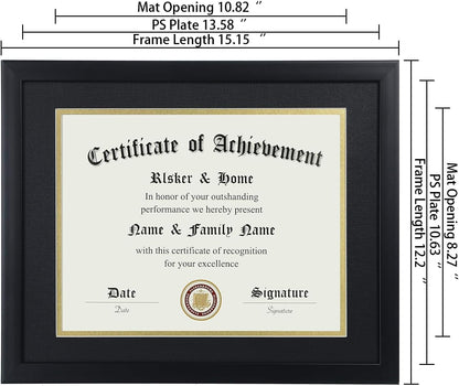 8.5X11 Certificate Frame Black with Black Mat Gold Rim4