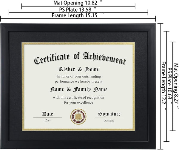 8.5X11 Certificate Frame Black with Black Mat Gold Rim4