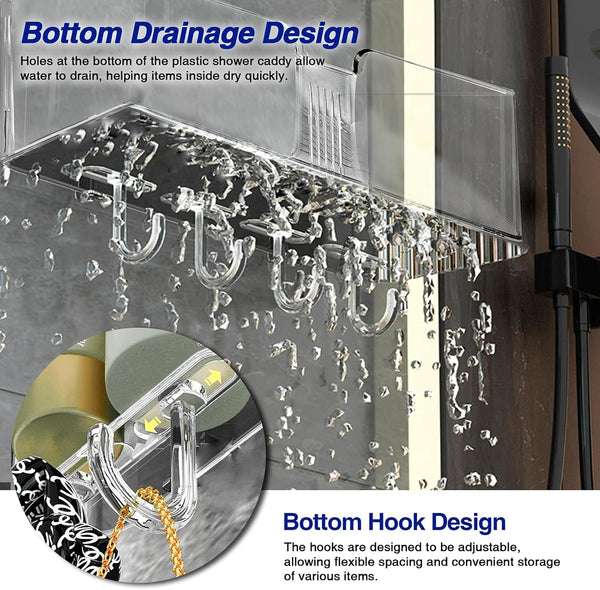 Clear Shower Caddy Suction Cup Shelf Organizer with Hooks Removable Shower Basket Light Luxury Style Punch-Free Dorm Wall Storage Rack for Kitchen Bathroom Set of 34