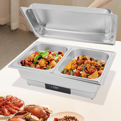 9L 2-Compartment Electric Chafing Dish, 110V Buffet Food Warmer, 600W Stainless Steel Electric Food Heating Tray with Touchscreen Temperature Control for Catering Banquet Party and Home Use7