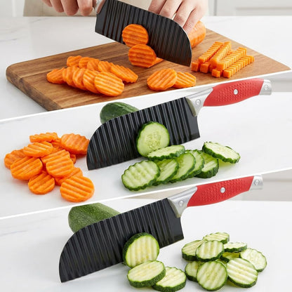 Crinkle Cut Knife, HIA Crinkle Cutter for Veggies, French Fry, Potato, Cucumber, Carrot and Fruit, Stainless Steel Wave Fries Cutter Slicer with Stylish Rubber Handle, Dishwasher Safe6